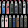 OXVA XLIM PRO 2 小蠻牛二代電子煙全系列 17 款顏色大合集，展示全新升級的羽毛流紋系列、高階皮革與經典碳纖維主機，全面搭載 0.56 吋高清彩屏與 30W 輸出