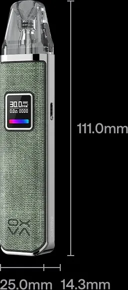 OXVA XLIM PRO 小蠻牛電子煙主機尺寸標註，高度111mm，寬度25mm，厚度14.3mm
