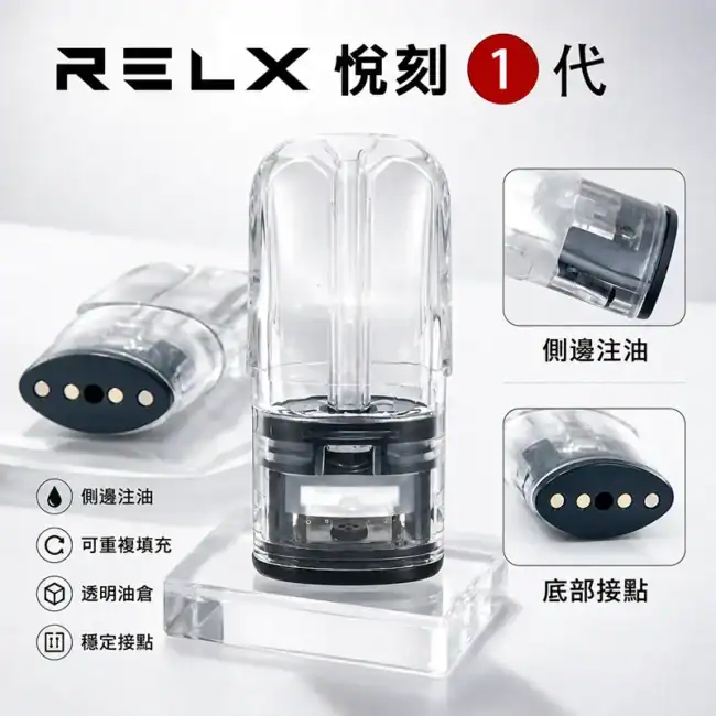 悅刻 RELX 一代可填充空煙彈透明倉體與底部接點